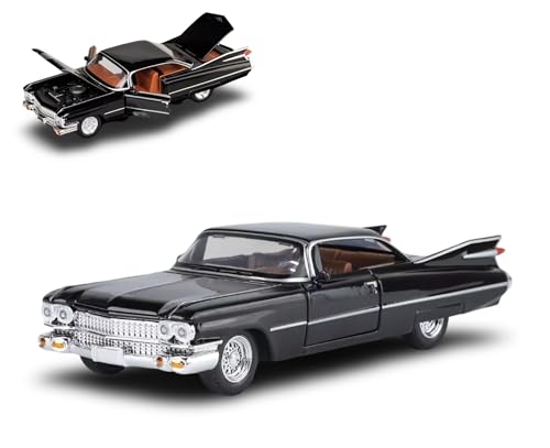 Image of Vintage Die-Cast Car Model 1:32 Scale | Alloy Metal Car with Openable Doors, Hood & Trunk | LED Headlight & Taillight with Sound | Pull Back & Go Toy for Kids & Collectors (Black)