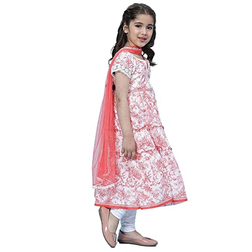 Image of BIBA Girls Cotton Flared Kurta Churidar Suit Set
