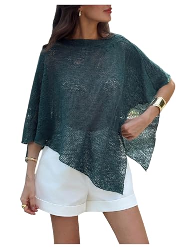 Floerns Women's Sheer Knit Poncho Shrug Shawls Lightweight Wraps Asymmetrical Sweater