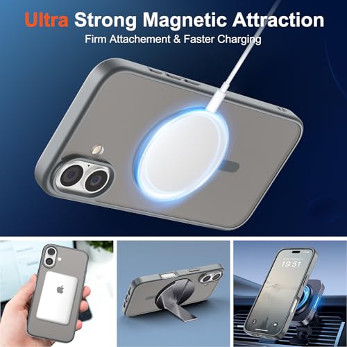 Image of SUPFINE Magnetic for iPhone 17 Case (Compatible with MagSafe)(Military Grade Drop Protection) Translucent Matte Shockproof with Anti-Fingerprint Phone Cover 2025,Gray
