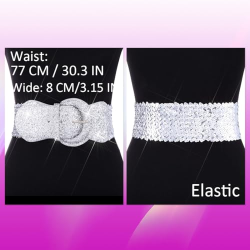 BODIY Black Sequin Wide Belt Glitter Stretch Dress Belt Sequins Cinch Belt Waist Belt for Women3