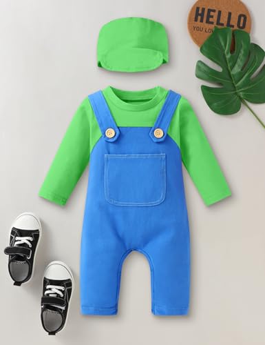 Baby Clothes Red & Blue Classic Overalls-Style Mock 2 Piece Jumpsuit Set with Hat Baby Outfit2