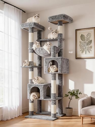 Torre para gatos Hey-brother de 80.7 pulgadas color gris claro miniatura 1