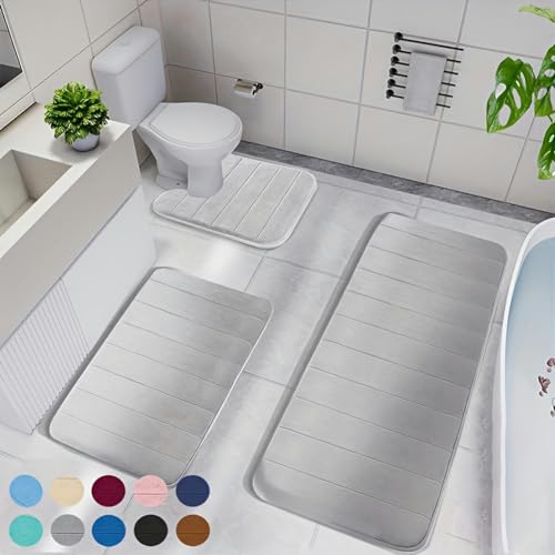 3-teiliges rutschfestes, dickes Memory-Foam-Badematten-Set, ultraweich, burgunderrot, Badteppiche für Badezimmer, saugfähige und langlebige Duschbodenmatten – Bild 3