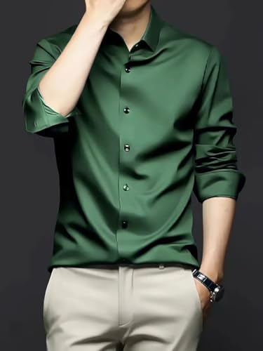 Image of IndoPrimo Men's Stylish Solid Satin Casual Shirt for Men Full Sleeve