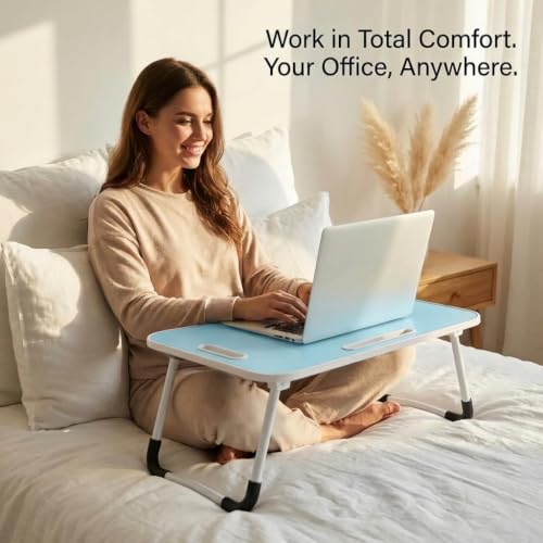 Image of BUYIFY 23 inch Foldable Lap Desk for Laptop Writing w /Cup Holder Blue