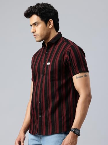 Image of Majestic Man Men Slim Fit Cotton Striped Half Sleeve Casual Shirt