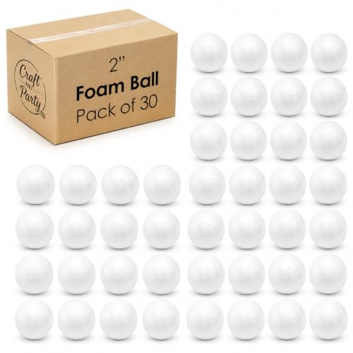 Evershine 30 Pack 2 Inch Craft Foam Ball - White Smooth Craft Foam Polystyrene Balls for DIY Craft and Art School Project