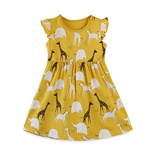 DAWILS Mädchen Kleider Giraffe Pferd Rüschen Sommer Lotusärmel Kleid Plissee Schaukel Kleider 5 Jahre Cover
