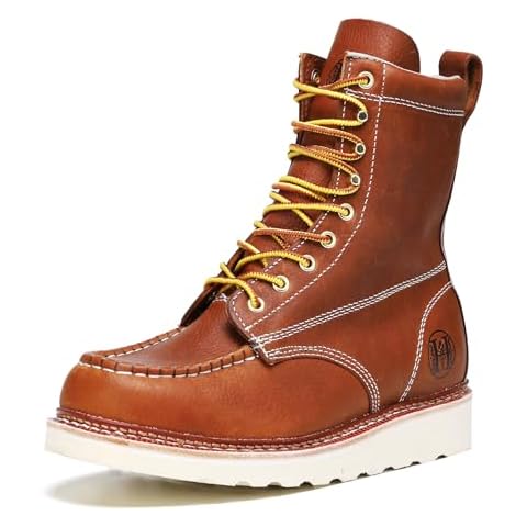 Montwell Men's 8" Slip Resiatant Soft Toe Water Resistant Leather Work Boots, 808D, 10 Cover