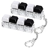 2 PCS Keyboard Fidget Toy, 4-in-1 Keyboard Button Clicker Keychain, Push Bubble Sensory Fidget Toys for Kids Adults to Relief Pass Time (Black White)