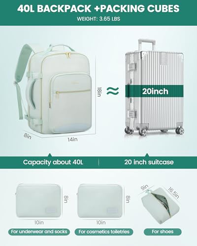 Image of LOVEVOOK 40L Travel Backpack Flight Approved Carry on Backpack,3 Packing Cubes,Waterproof Personal Item Travel Bag,TSA Carry on Luggage Suitcase Travel Essentials,Gifts for Women & Men,fits 17 inch Laptop