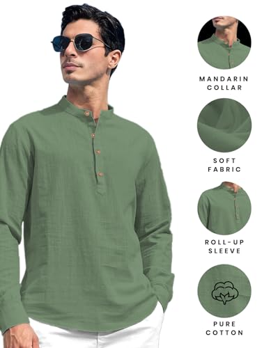 Image of Vida Loca Men Solid Cotton Blend Straight Kurta Shirt