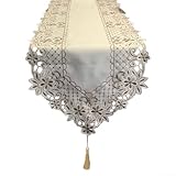 Camino de mesa ovalado de encaje con intrincado bordado floral, mantel decorativo de poliéster antideslizante para mesa de comedor, armario de TV o cubierta de electrodomésticos pequeños (blanco, 40 x