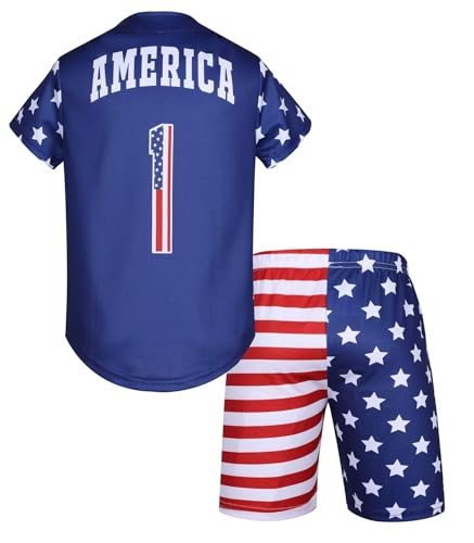 Image of Kids American Flag Patriotic USA Baseball Jerseys Statue of Liberty USA Eagle Sports Shirt & Shorts Outfits