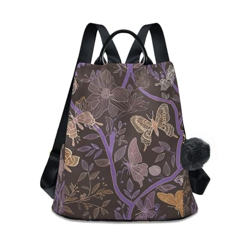 Sac à dos antivol violet pour femme avec fermeture sécurisée et pompon