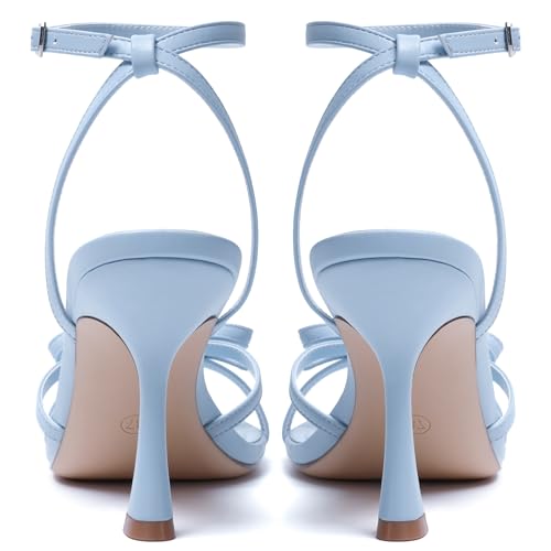 Image of Mostrin Strappy Heels for Women Ankle Strap Heels Women's Heeled Sandals for Party Prom Wedding