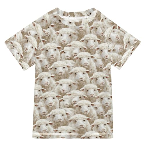 Kids Bathing Suit Short Sleeve Girl Rash Guard 7T Cartoon Sheep White