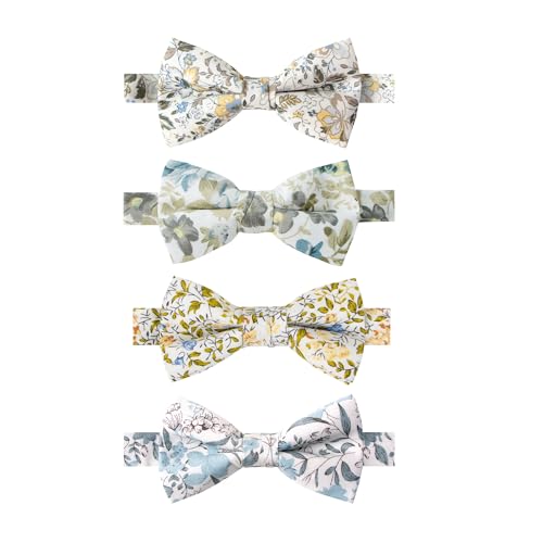 Spring Notion 4-Piece Boy's Cotton Floral, Linen Blend Pre-tied Zipper Ties, Pack of 4 Neckties,