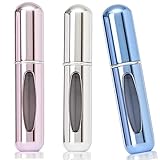 【Riutilizzare】Atomizzatore portatile riutilizzabile per bottiglie di profumo, adatto per i viaggi, molto adatto per la maggior parte dei profumi per uomo e donna.5 ml/pz. 3 pezzi per set, in 3 colori diversi:argento brillante + blu brillante + cipria brillante,Clear Vial Inside per controllare acilmente il volume di profumo rimanente. Offri ai tuoi amici fantastiche idee regalo.