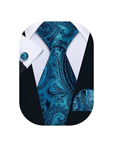 Image of Barry.Wang Paisley Tie Fashion Set Hanky Cufflinks Neckties for Men Woven Silk