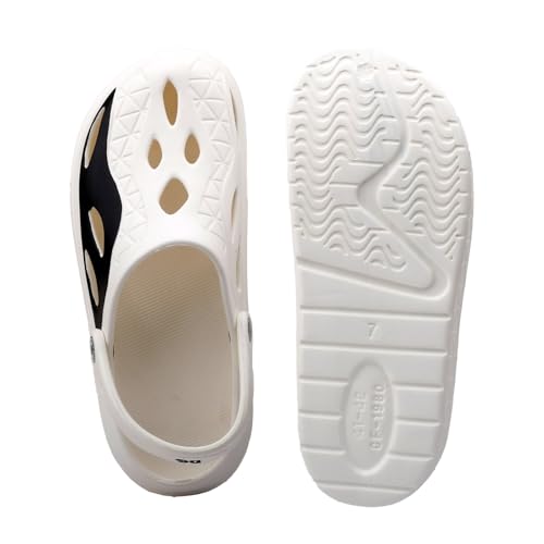 Image of Deer Rock Unisex Black & White Chunky Sole Clogs | Lightweight EVA Slip-On Sandals with Breathable Cut-Out Design & Adjustable Heel Strap