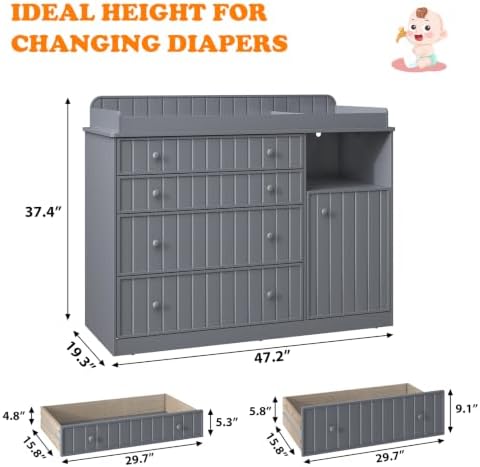 St.Mandyu Grey Changing Table Dresser - 2