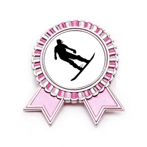 Broche badge joueur de ski rose en métal médium pour personnaliser vos vêtements