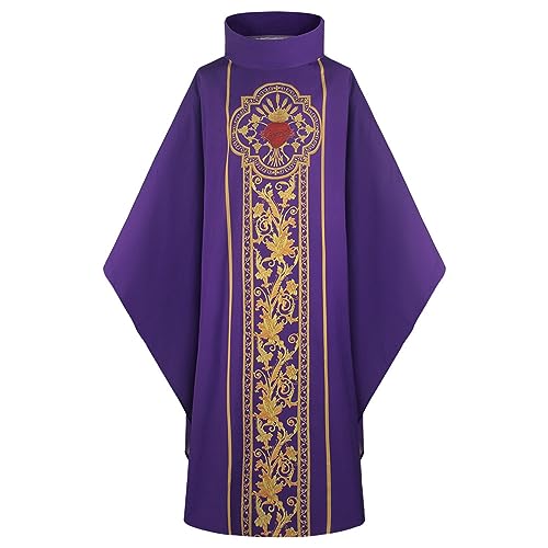 Generisch Disfraz de sacerdote de clero para hombre, disfraz de iglesia adulta, vestido medidor, católico, padre, bata, pastor, feria, vestimenta de celebrantes, bata, bordado, Church Vestment, morado