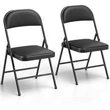 Folding Chair 2 Pack, PU Leather Padded Folding Chairs with Cushions Back & Seat, Sturdy Metal Frame Support up to 300lbs, Foldable Chair for Indoor Outdoor Use Such as Party,Dinnig,Events,Black