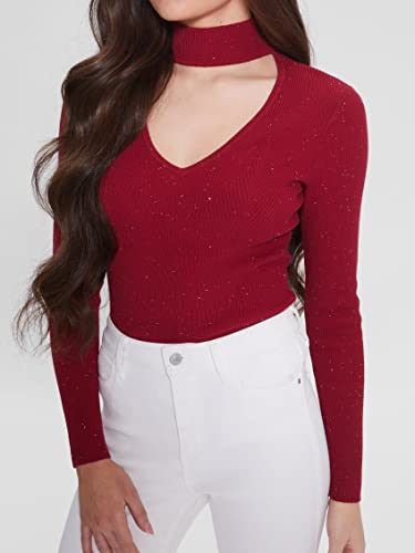 Guess Women's Long Sleeve Micro Sequin Rib Lea Sweater, Fruit Juice Pink Multi, Medium #TOP2