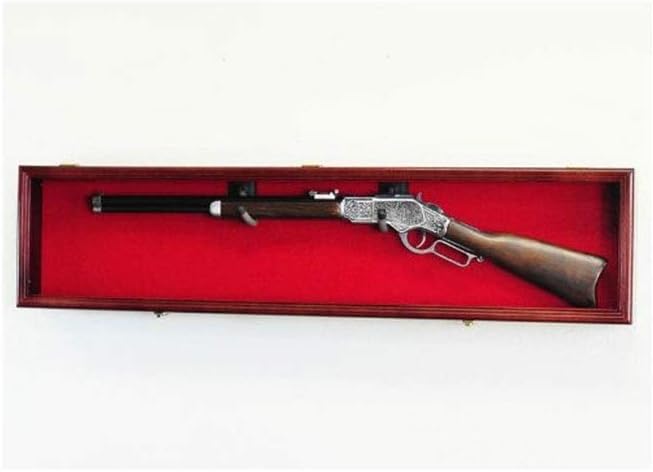 flag connections Single Rifle Display Case Wall Rack Cabinet w/UV Protection -Lockable, Cherry