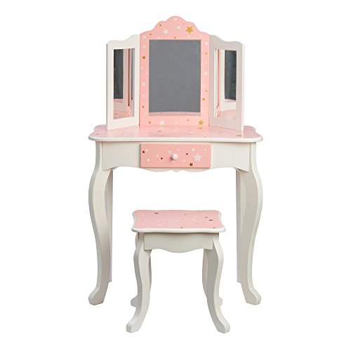 Teamson Kids Pretend Play Kids Vanity Table and Chair Vanity Set with Mirror Makeup Dressing Table with Drawer Fashion Twinkle Star Prints Gisele Play Vanity Set Pink White Teamson Kids Pretend Play Kids Vanity Table and Chair Vanity Set with Mirror Makeup Dressing Table with Drawer Fashion Twinkle Star Prints Gisele Play Vanity Set Pink White