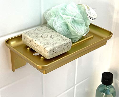 Mclee Creations Wonder Shelf - Small Plastic Self Adhesive Bathroom Wall Mounted Shelf Designed For Smartphone And Flushable Baby Wipes (1, Gold With Holes) #TOP4