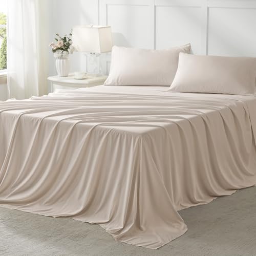 Anluoer Twin Size Bed in a Bag 5 Pieces, Beige Bed Comforter Set with Sheets, All Season Bedding Sets with 1 Comforter, 1 Pillow Sham, 1 Pillowcase, 1 Flat Sheet, 1 Fitted Sheet