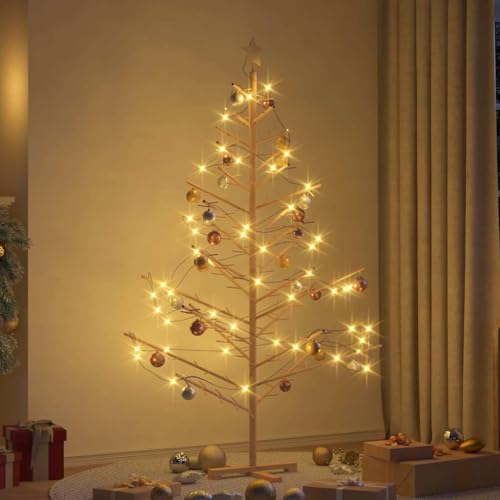Modern Wooden Christmas Tree with Stand, Natural 70.9" Solid Pine