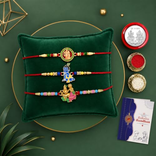 Image of Oblivion Rakhi For Brother - Elegant Stylish God Designer Rakhi with Beads and Silver Colour Pooja Coin, Tilak Set & Greeting Card - Traditional Raksha Bandhan Combo for Bhai