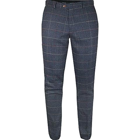 Marc Darcy Mens Vintage Checked Wool Look Trousers - Eton Navy Blue Cover