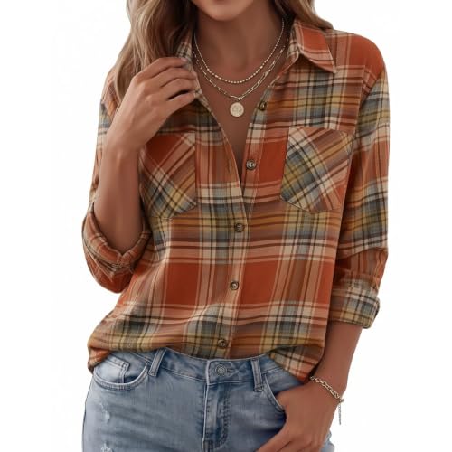 Flannel Shirt Women Plaid Lightweight Button Down Long Sleeve Work Blouse - image 2