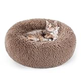 Picture of rabbitgoo Cat Beds for Indoor, 20 inches Machine Washable, Fluffy Round Pet Bed Non-Slip, Calming Soft Plush Donut Cuddler Cushion Self Warming for Small Dogs Kittens, Light Brown, Medium