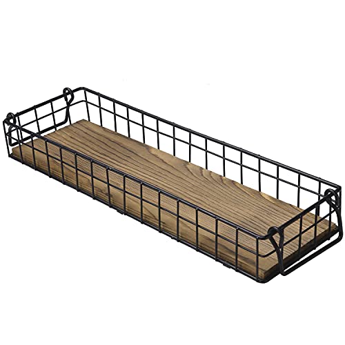 Mygift Tabletop Rustic Burnt Brown Wood Rectangular Serving Display Basket Style Tray With Vintage Metal Wire Frame And Handles #TOP4