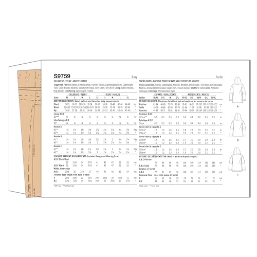 image for Simplicity SS9759A Easy-to-sew Children's, Teens' and Adults' Hoodie S