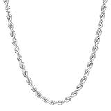 NYC Sterling Unisex Sterling Silver 4MM Diamond-Cut Rope Chain Necklace (18')