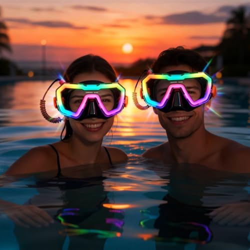 Máscara de buceo panorámica con vista amplia, anti-vaho, con LED recargable para esnórquel y buceo miniatura 1