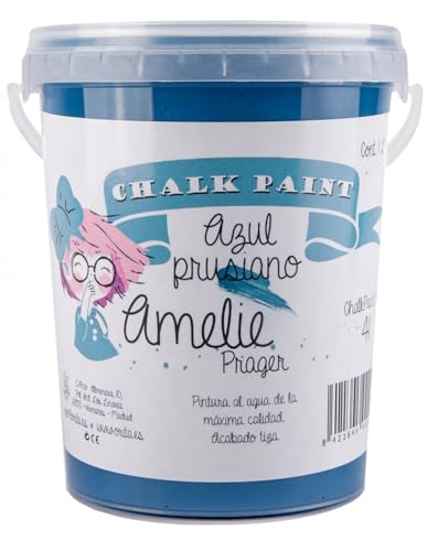 IberNorma Amelie Prager 1 Litro Pintura a la Tiza para muebles, Chalk paint para decoración y manualidades en madera 1L (41 Azul Prusiano)