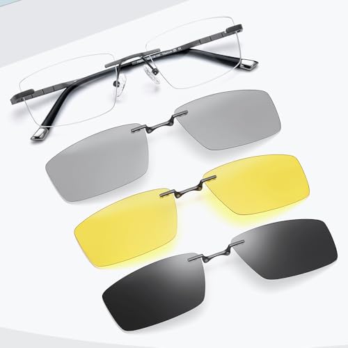 Image of FONEX Pure Titanium Glasses Frame Men Square Magnet Clip On Eyeglasses with Polarized Lens