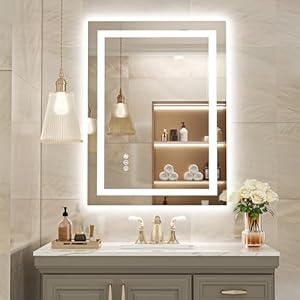 USHOWER 24×32 Inches LED Mirror for Bathroom, Frontlit & Backlit LED Bathroom Mirror with Anti-Fog, 3 Colors Dimmable, Memory Function, Tempered Glass, ETL Listed, Wall-Mounted