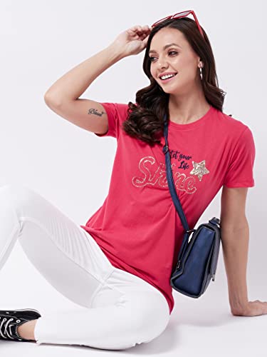 Image of Modeve Women Printed Cotton Blend Half Sleeve Round Neck T-Shirt for Summer