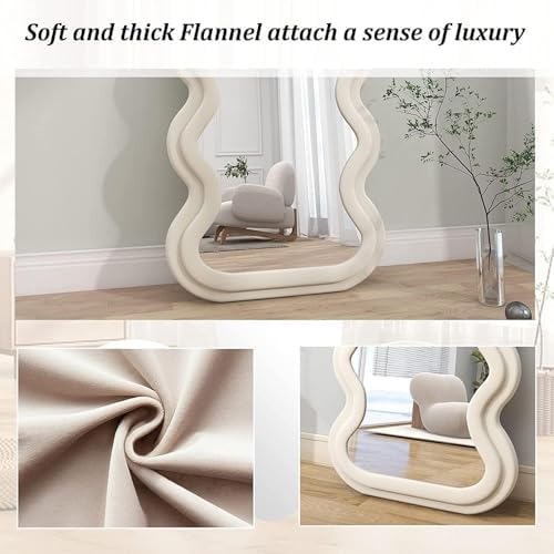 Wavy Full-Length Mirror, 23.6" W x 63" H, Velvet Frame, Versatile Wall or Floor Standing/Leaning Design for Bedroom, Living Room, Cloakroom - Stylish Blue Home Decor