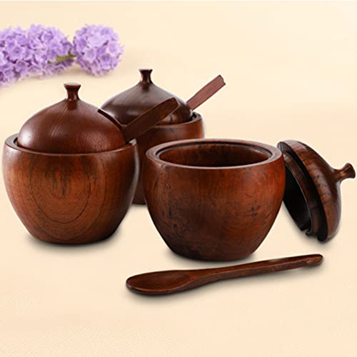 Deayou 3-Pack Wood Salt Box Spice Jar, Natural Wooden Salt Cellar With Lid And Spoon, Sugar Bowl Pepper Seasoning Container Holder Keeper For Kitchen, Serving, Condiment, Chili Powder, Japanese Style #TOP6